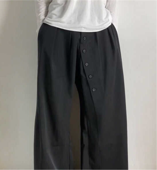 American Retro Ring Buttoned Charcoal Black Suit Pants - Pants