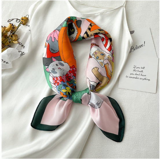 Animal Print Silk Square Scarf - Scarf