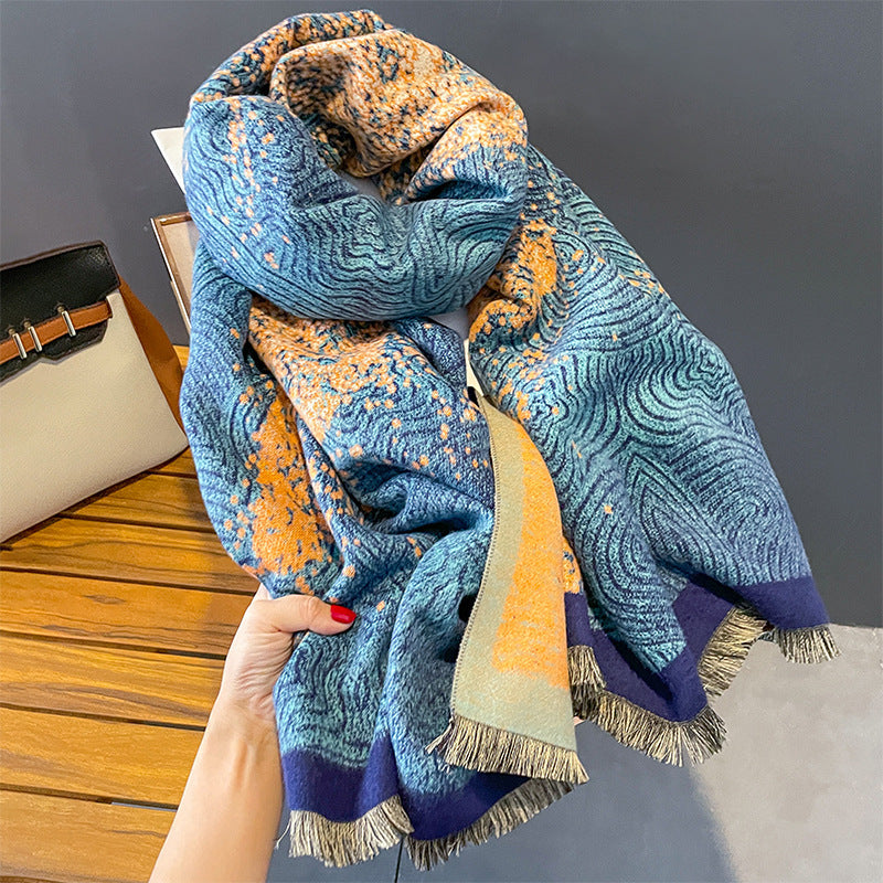 Artificial Cashmere Scarf - Peacock Blue / 185cm - Shawl