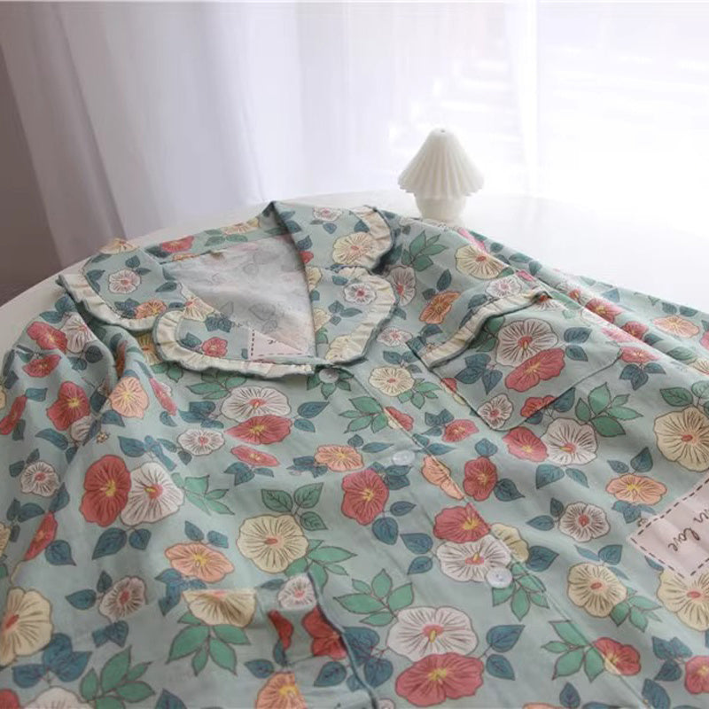Cotton Sweet Lace Pajama Women's Spring Summer Set