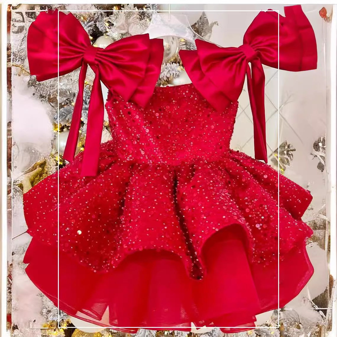 Mädchen-Prinzessinnenkleid mit Paillettenschleife