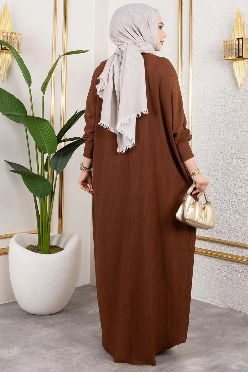 Batwing Sleeve Crepe Dress | Brown – NEOMODEST product image 4