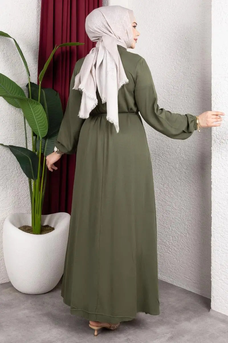 Belmando Dress With Gold Buttons | Khaki – NEOMODEST product image 4