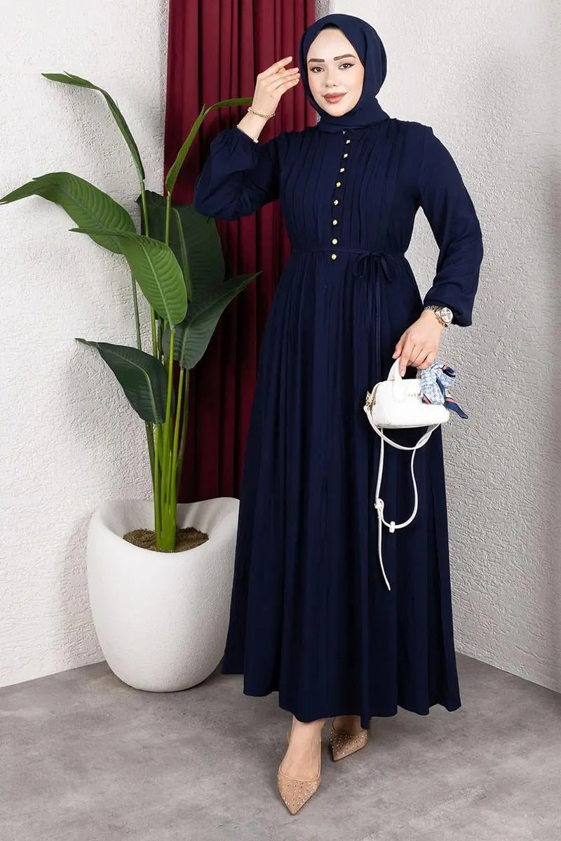 Belmando Dress With Gold Buttons | Black – NEOMODEST product image 2