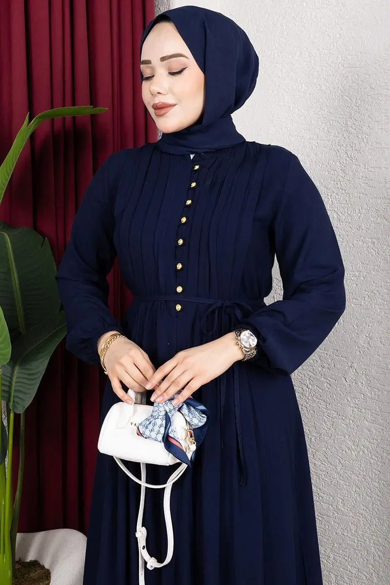 Belmando Dress With Gold Buttons | Black – NEOMODEST product image 3