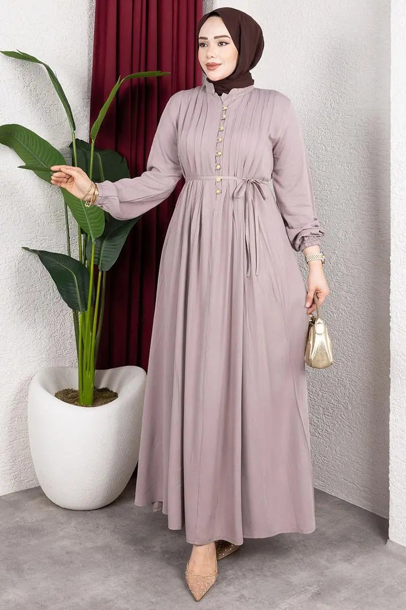 Belmando Dress With Gold Buttons | Vison – NEOMODEST product image 2