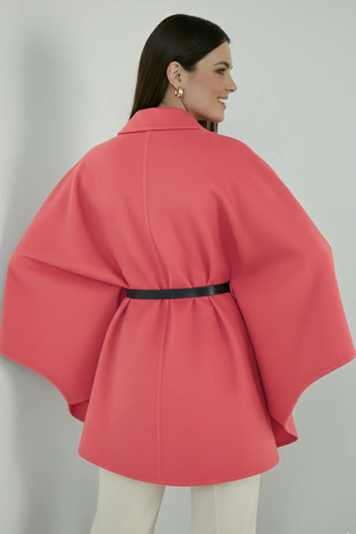 Belted Cashmere Poncho | Pink – NEOMODEST product image 3
