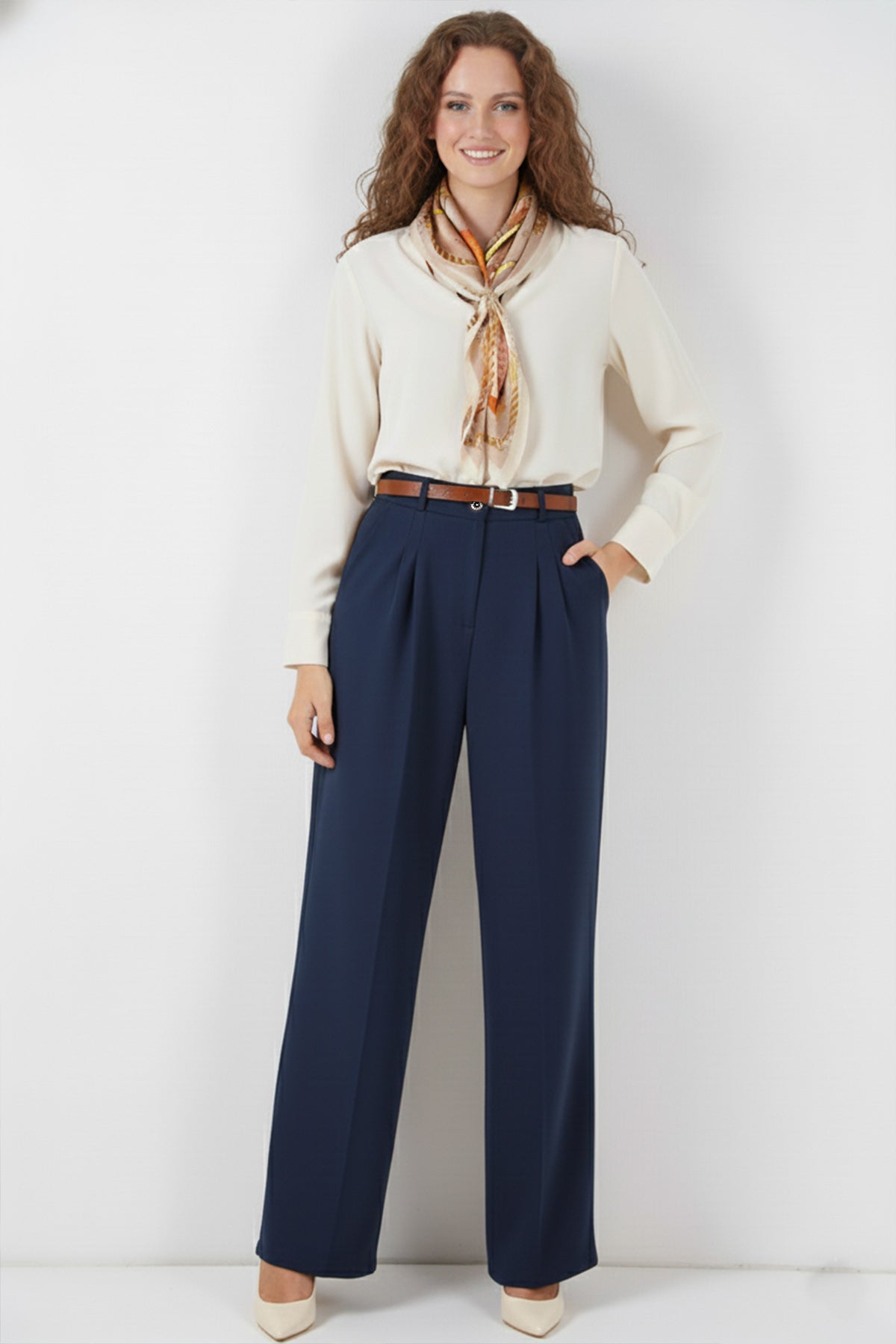Belted Hijab Trousers | Navy Blue – NEOMODEST product image 1