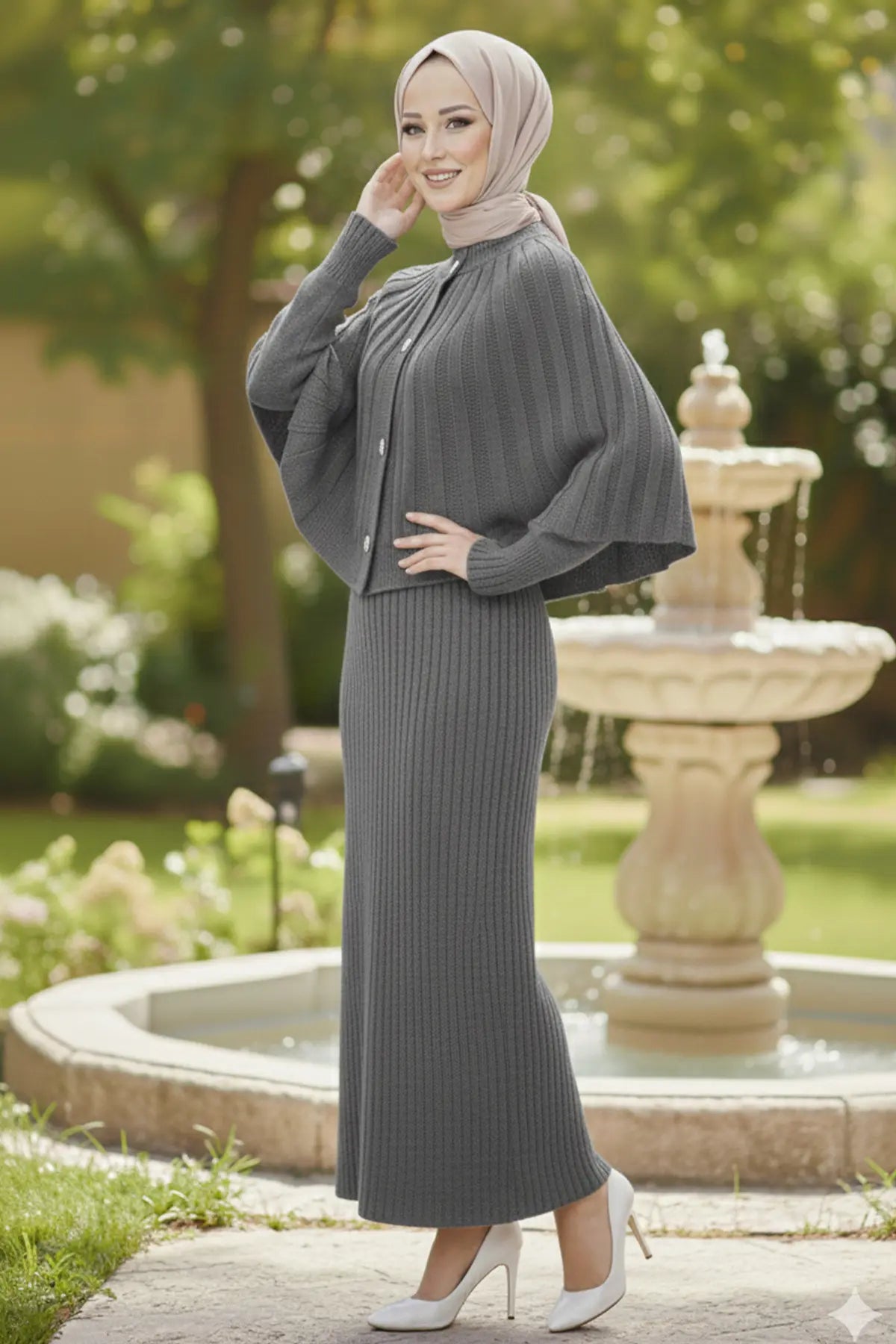 Bolero Knit Dress | Anthracite – NEOMODEST product image 3