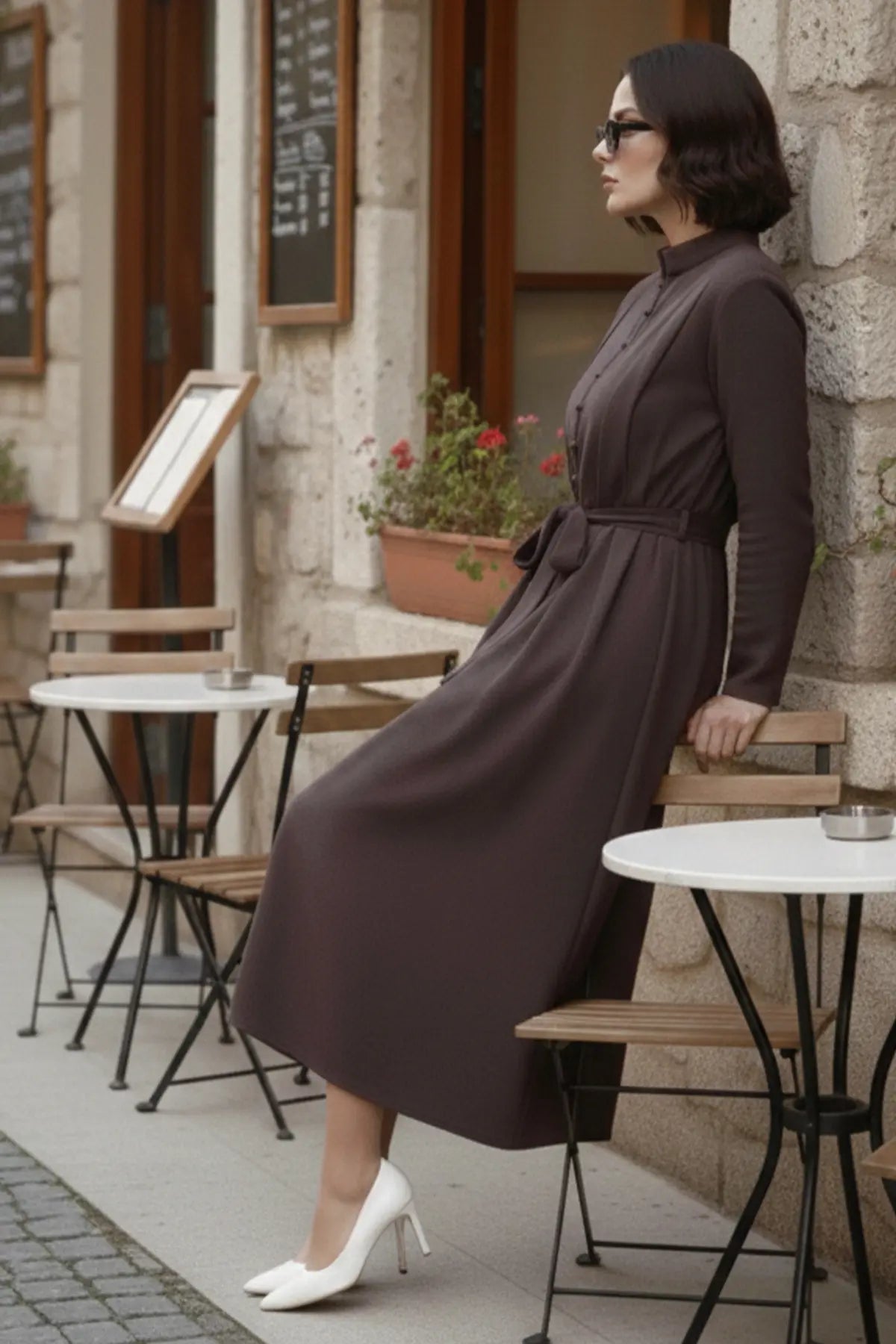 Buttoned Hijab Dress | Khaki – NEOMODEST product image 3