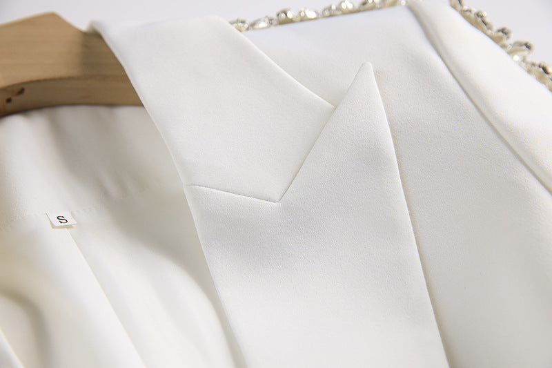 Verzierter Abendanzug für Damen, luxuriöser Anzugmantel mit Hose mit weitem Bein