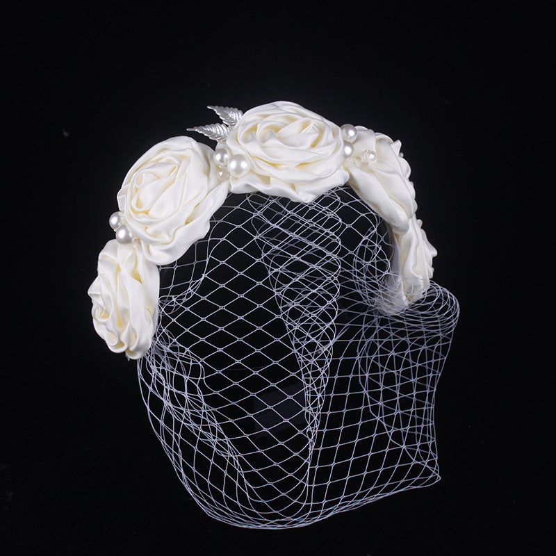 Brautschleier aus Satin mit großen Blumen, Haarreif, Kopfschmuck, Accessoires für Hochzeitskleider