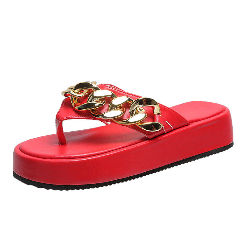 Chain Slippers Summer Fashion Thong Sandals Flip Flops Large Size Herringbone Shoes - Slippers