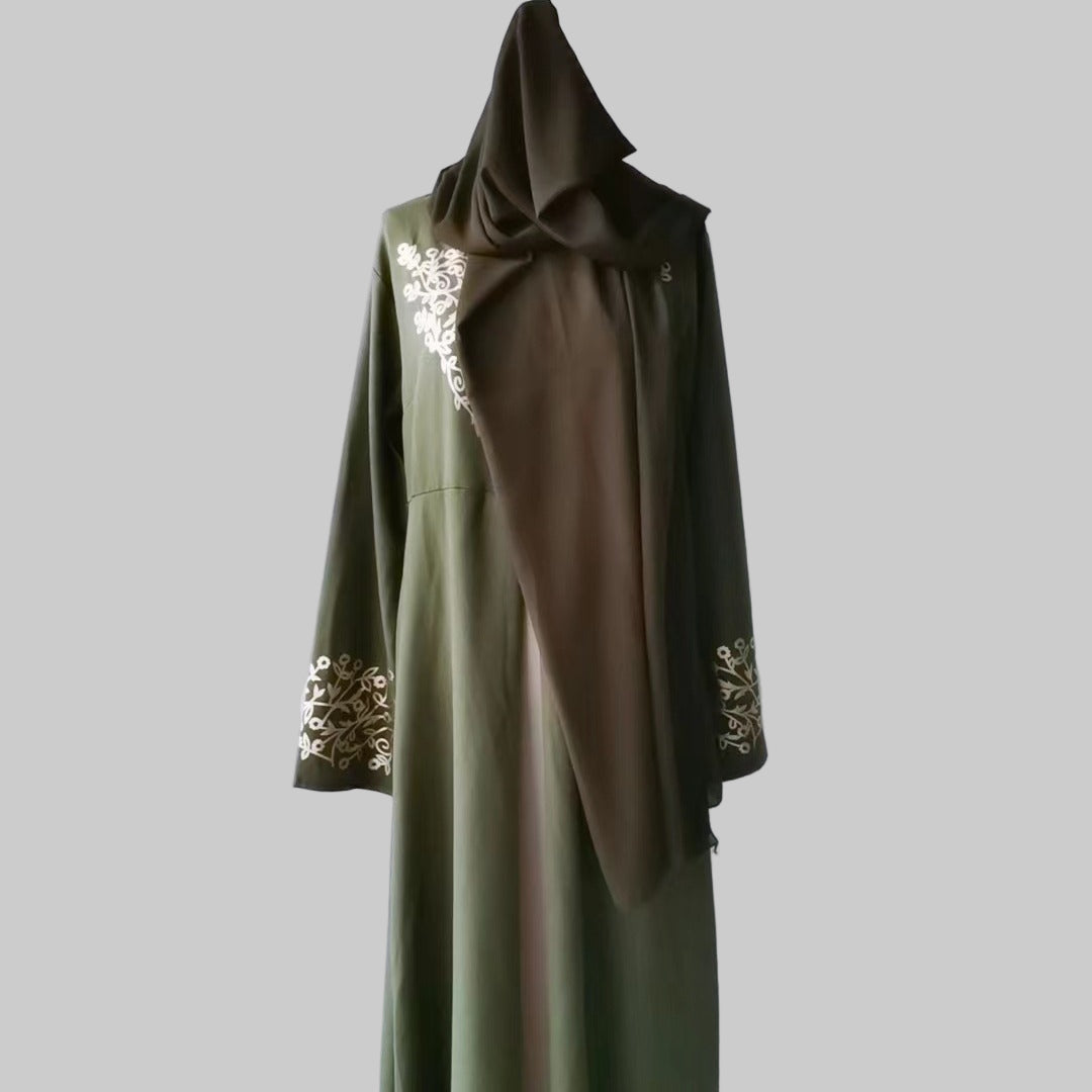 Contrast Colour Slim Fit Gilding Stitching Abaya