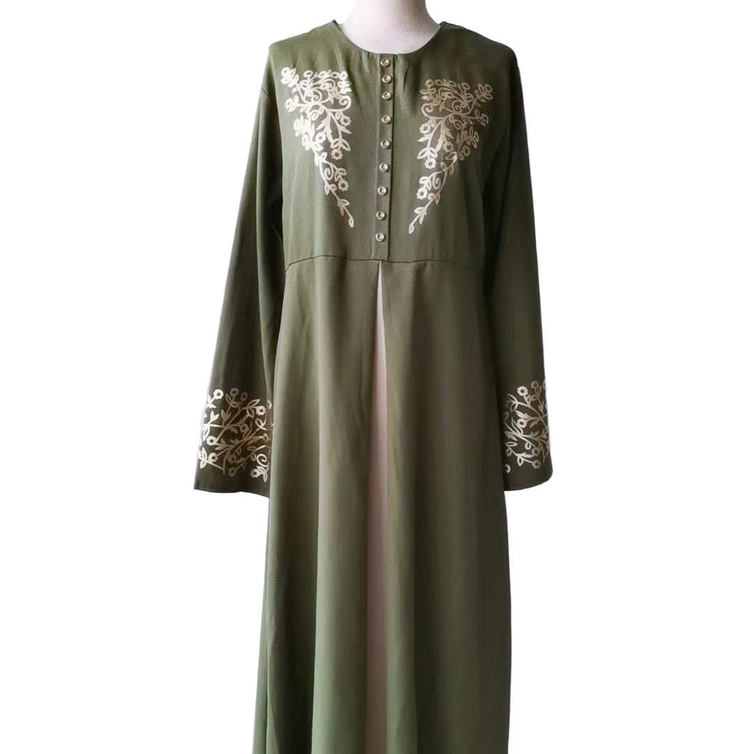 Contrast Colour Slim Fit Gilding Stitching Abaya