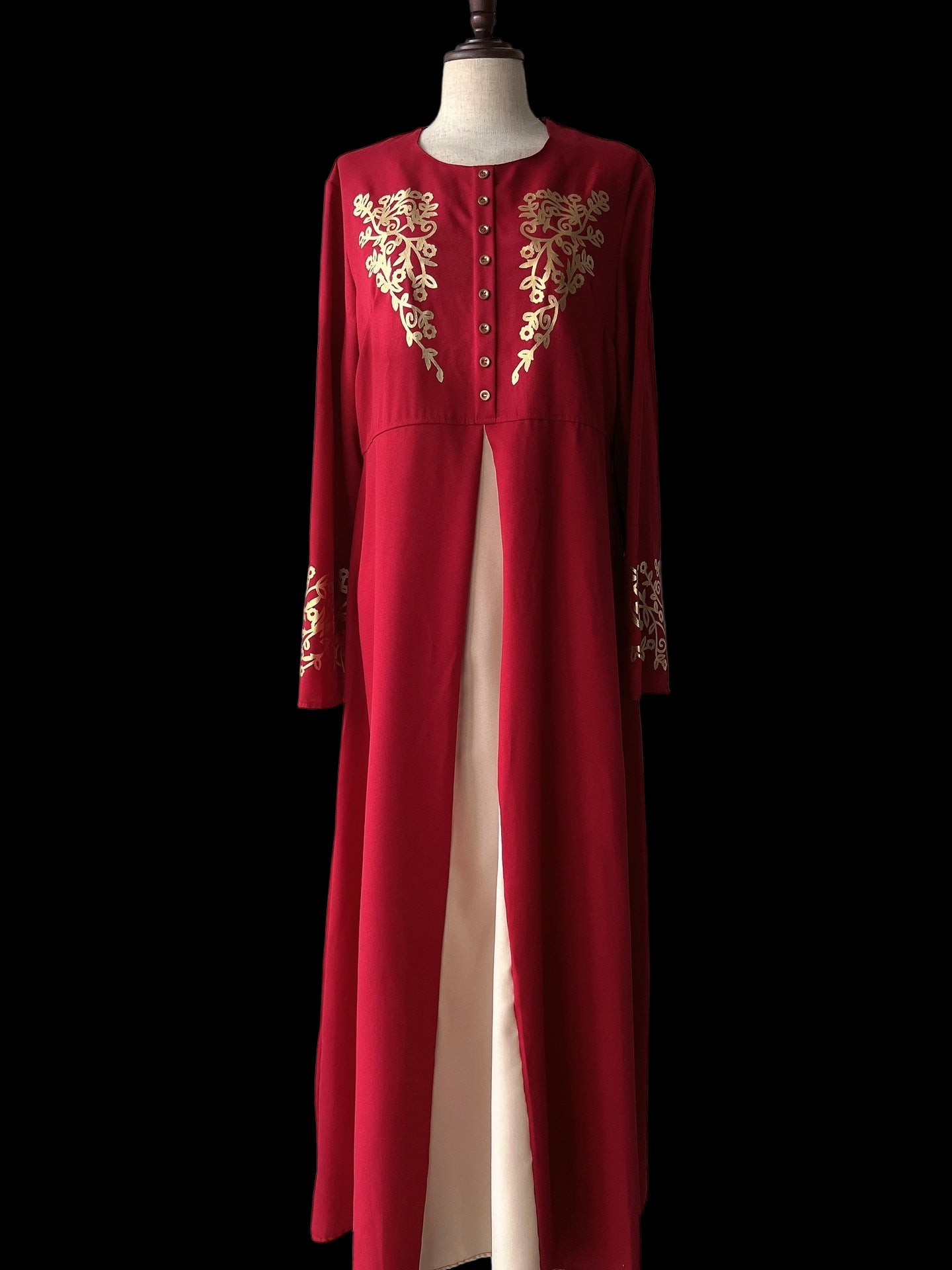 Contrast Colour Slim Fit Gilding Stitching Abaya - Red Without Headscarf / L