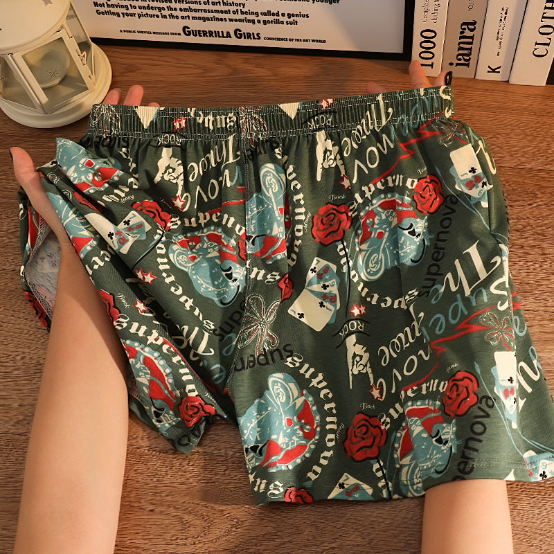Cotton Casual Print Boxer Shorts - Green / L - Men’s boxer shorts
