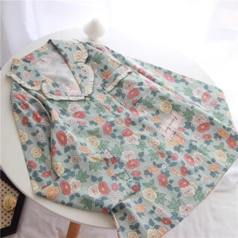 Cotton Sweet Lace Pajama Women's Spring Summer Set