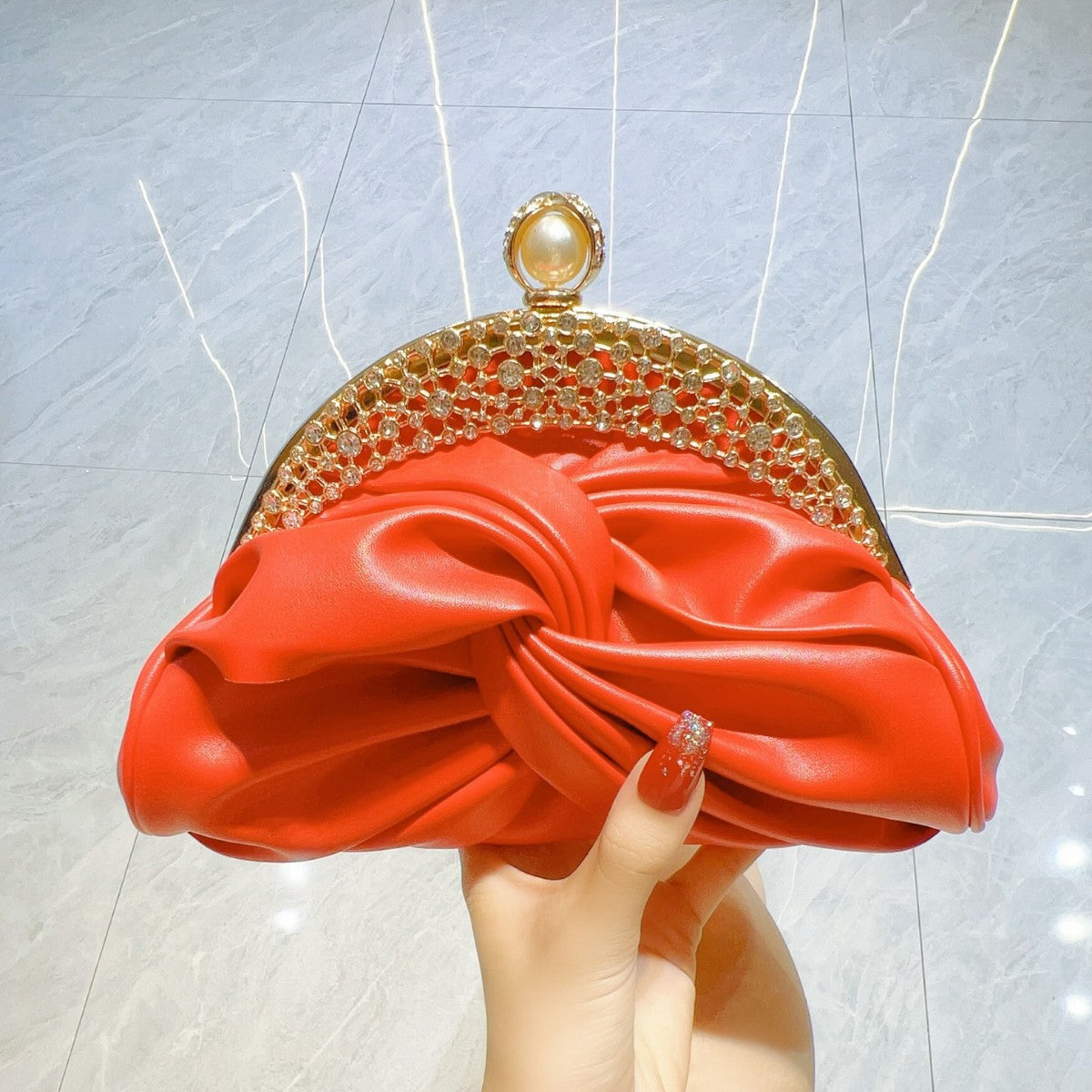 Diamond-embedded High-grade Socialite Mini Clutch - Red - Bag