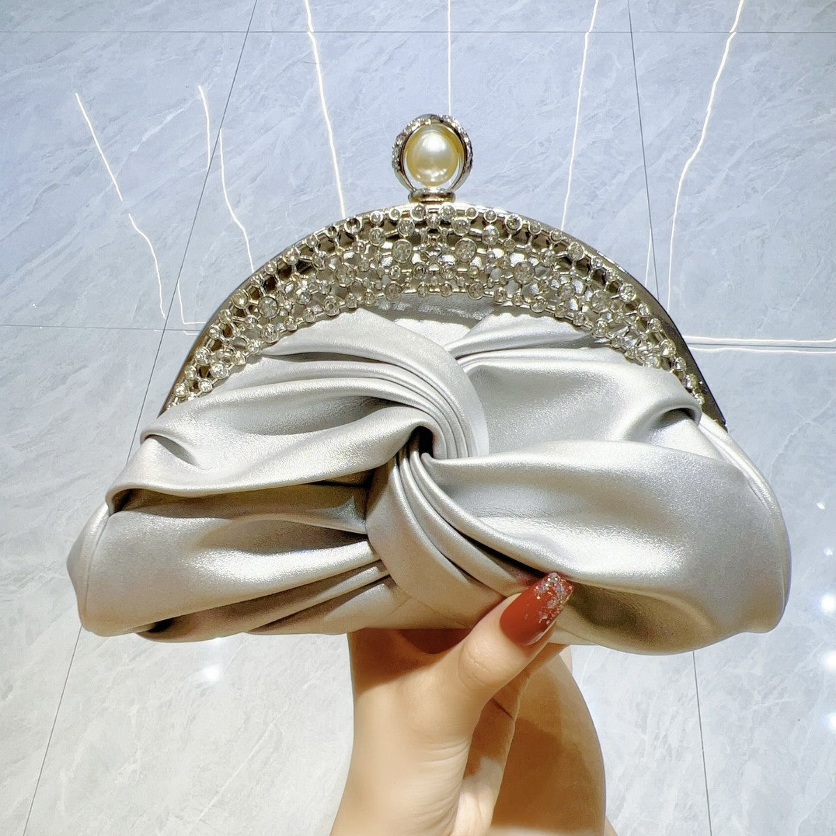 Diamond-embedded High-grade Socialite Mini Clutch - Silver - Bag