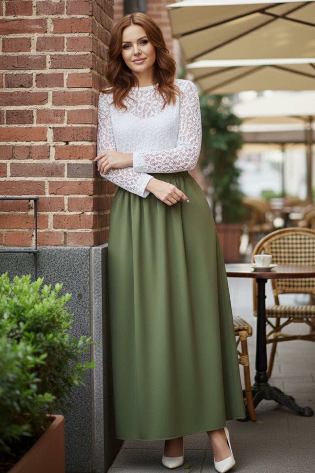 Elastic Waist Double Skirt | Khaki – NEOMODEST product image 1