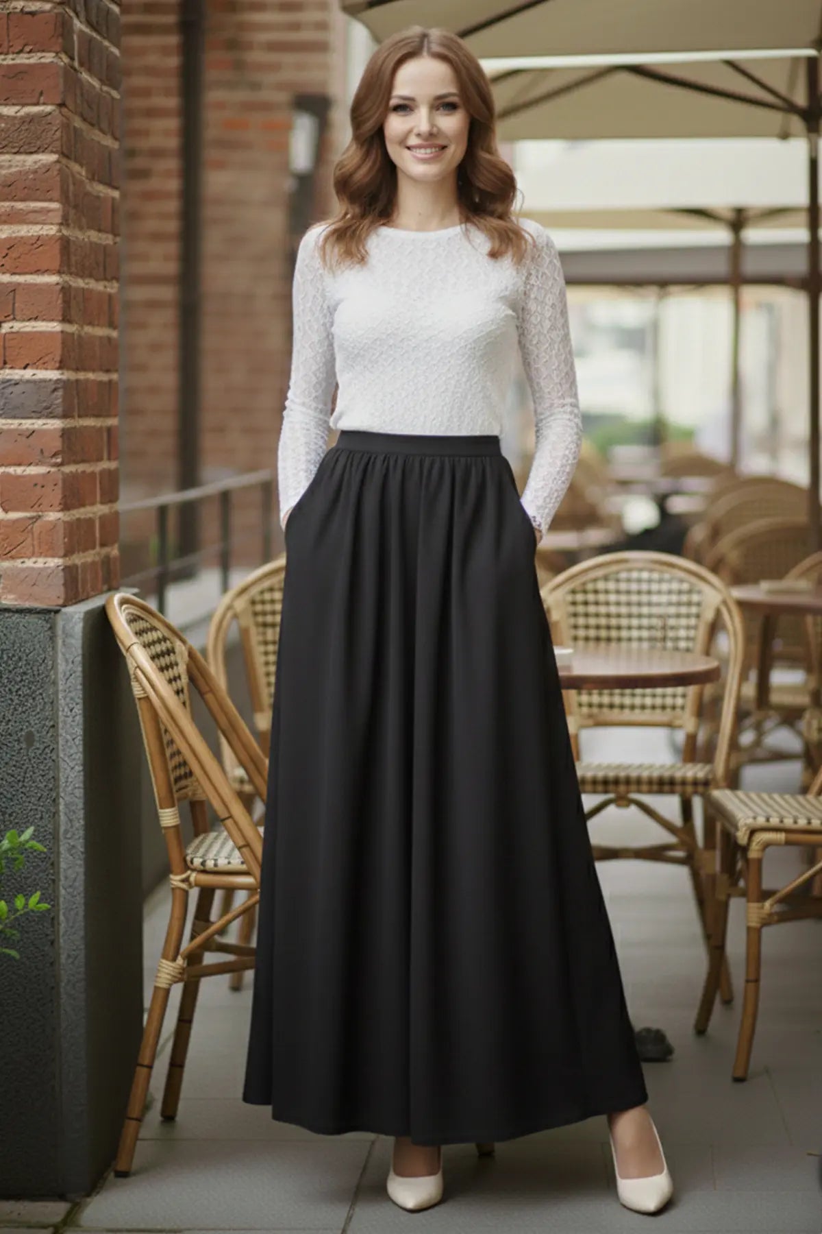 Elastic Waist Double Skirt | Black – NEOMODEST product image 5
