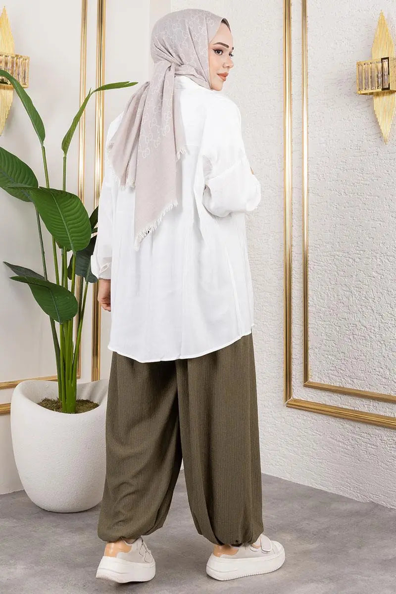 Elastic Waist Shalwar Trousers | Khaki – NEOMODEST product image 4