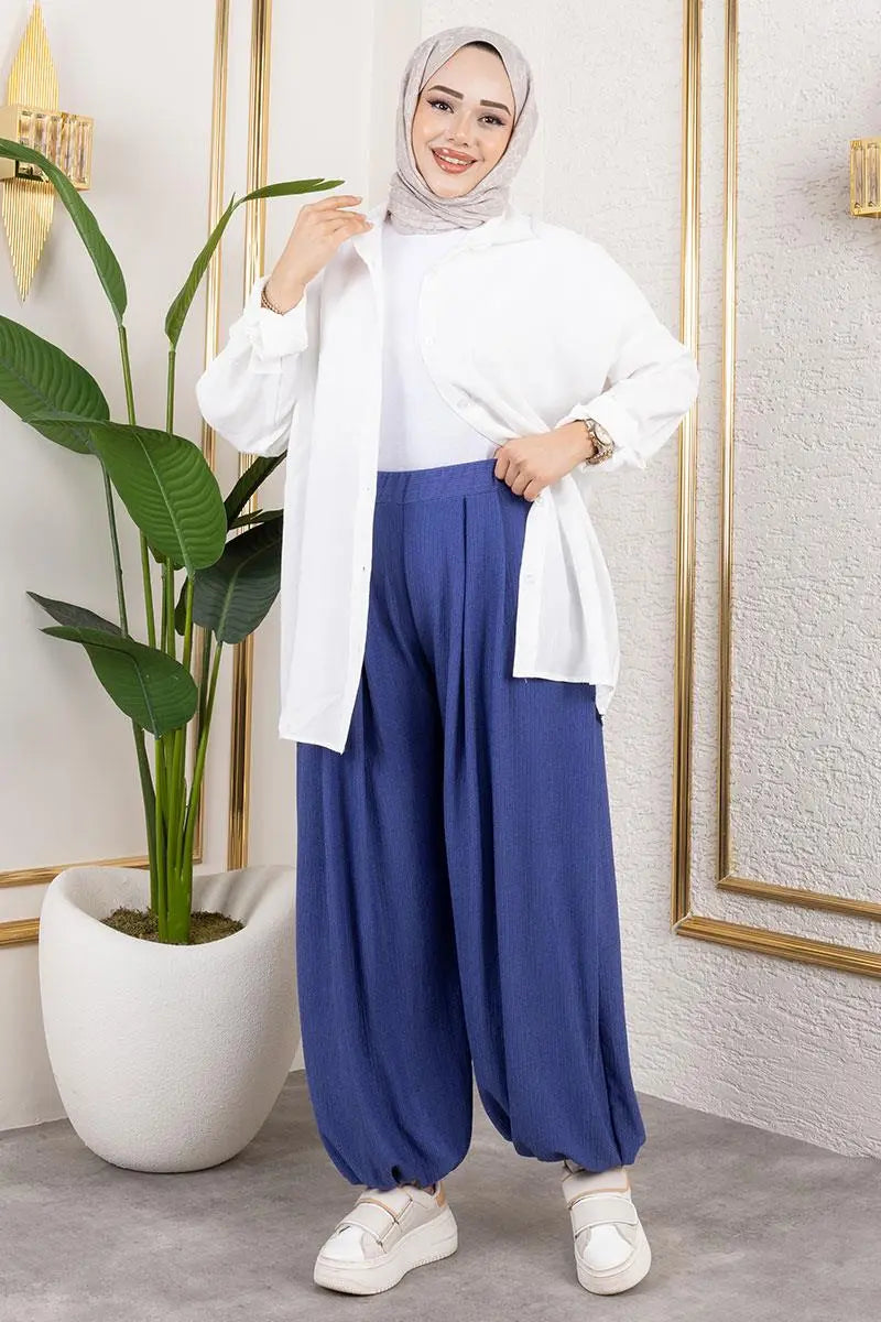 Elastic Waist Shalwar Trousers | Indigo – NEOMODEST product image 3