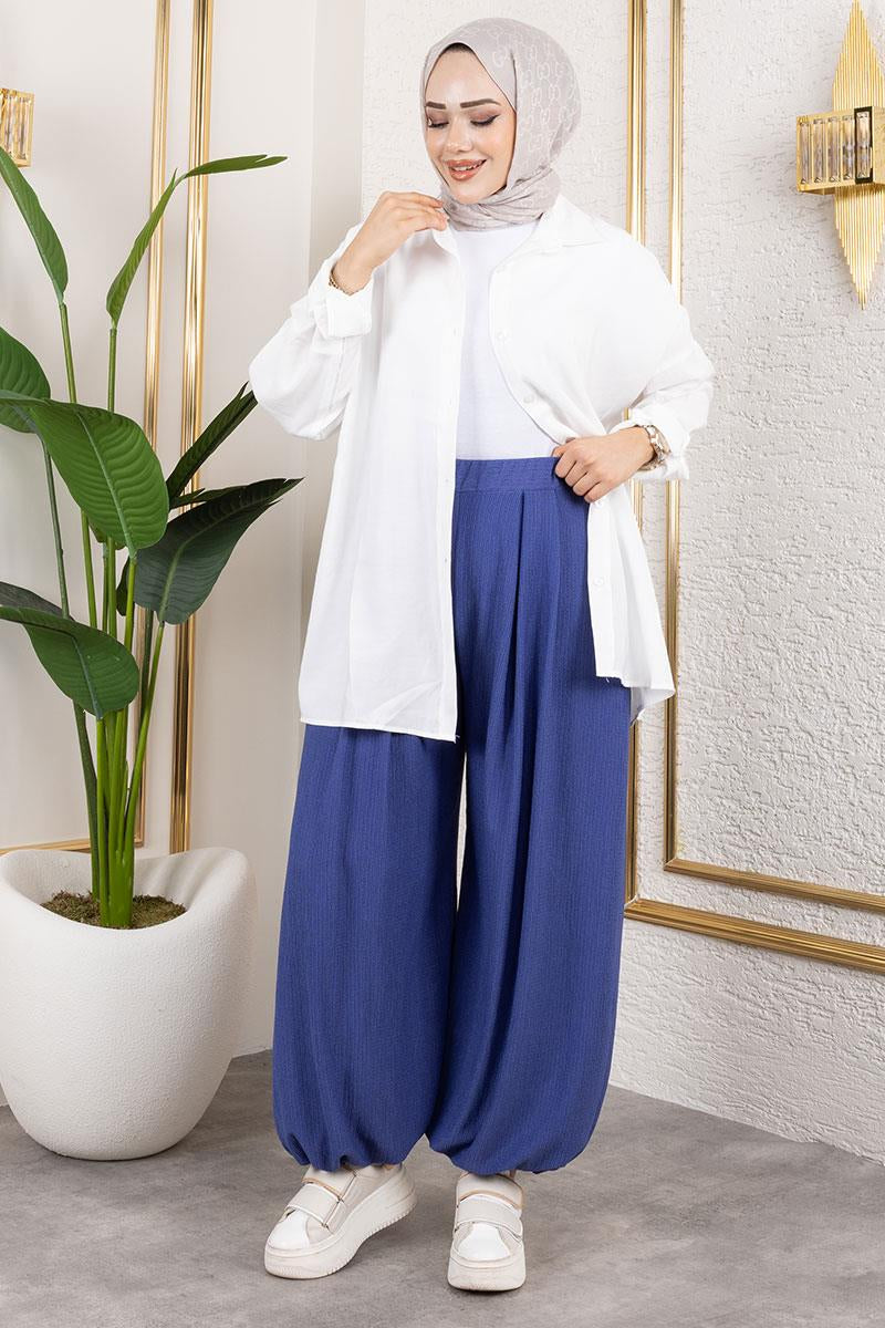 Elastic Waist Shalwar Trousers | Indigo – NEOMODEST product image 1