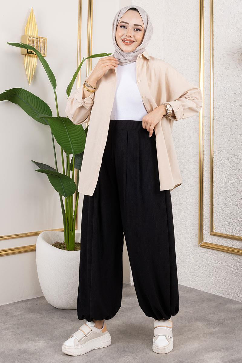 Elastic Waist Shalwar Trousers | Black – NEOMODEST product image 1