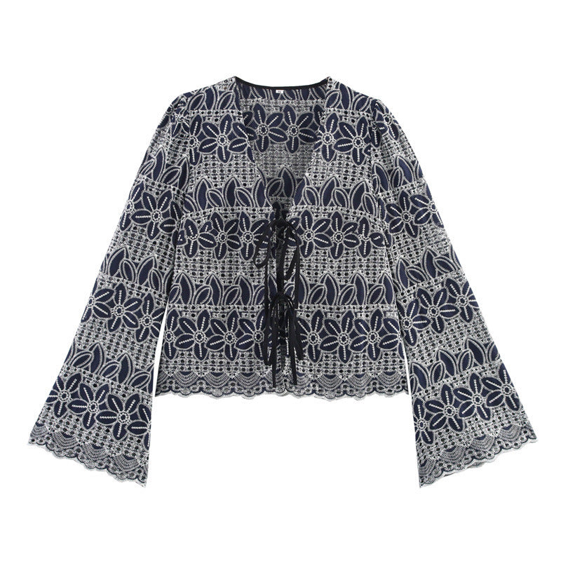 Ethnic Style Embroidered Bell Sleeve Vest Top - Picture Color / L - Vest Top