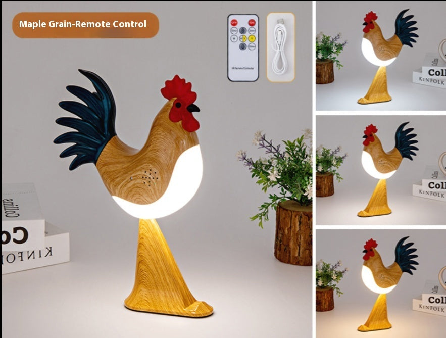 LED Rooster Night Light Touch With Sound Rechargeable Bedside Lamp