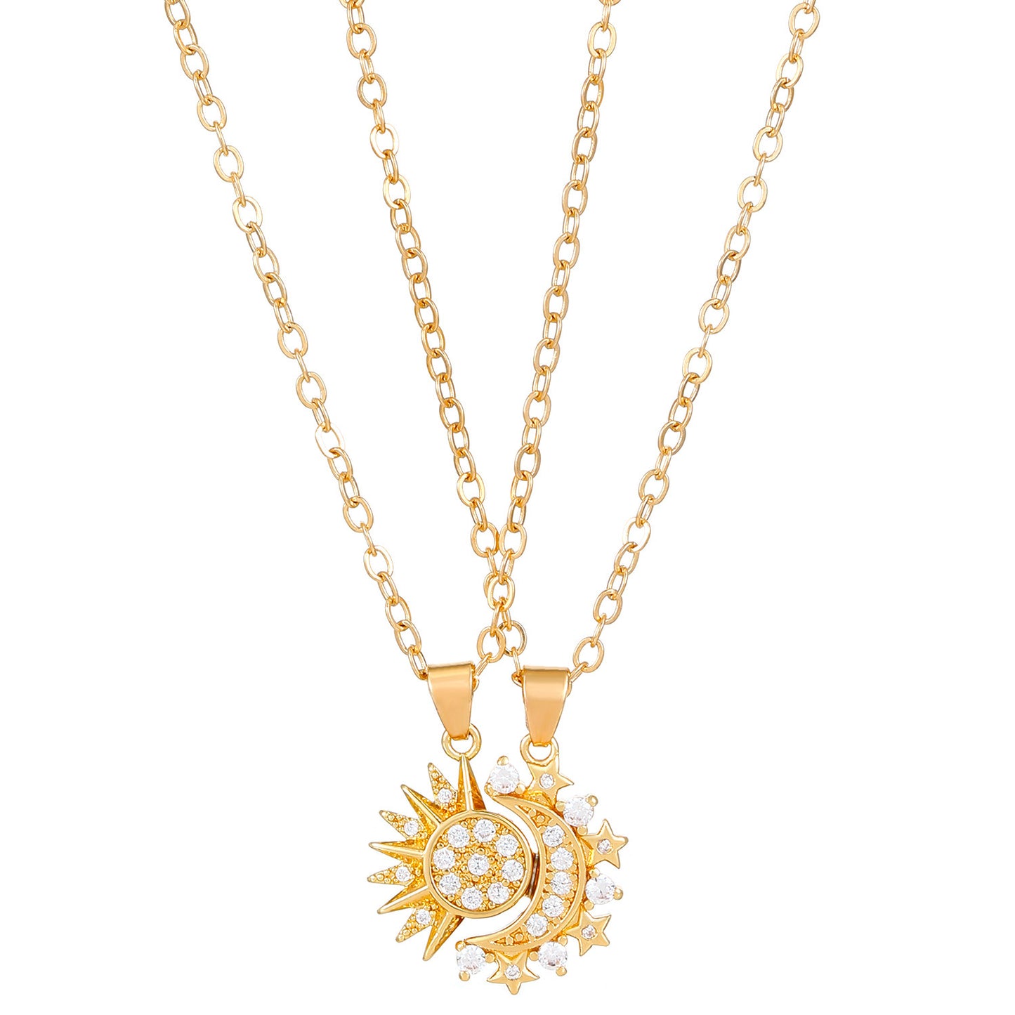 2pcs Trendy Necklace, Sun And Moon Magnetic Pendant