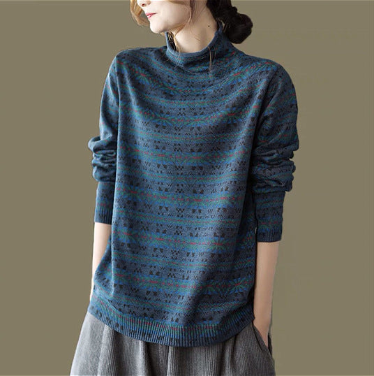 Fashionable All-match Retro Pullover Top For Women - Blue / Free Size - top