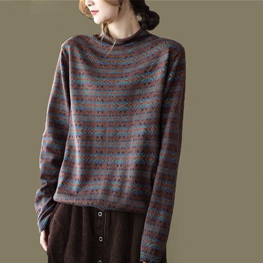 Fashionable All-match Retro Pullover Top For Women - Brown / Free Size - top