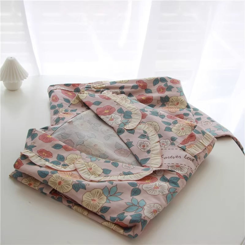 Cotton Sweet Lace Pajama Women's Spring Summer Set