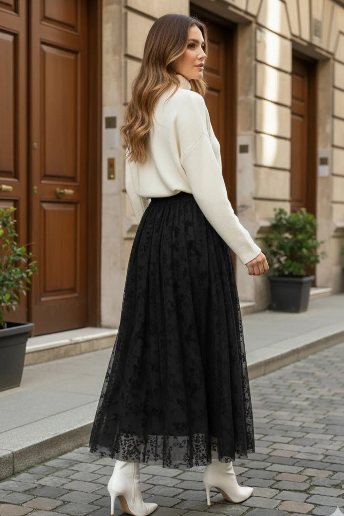 Flock Print Skirt | Black – NEOMODEST product image 4