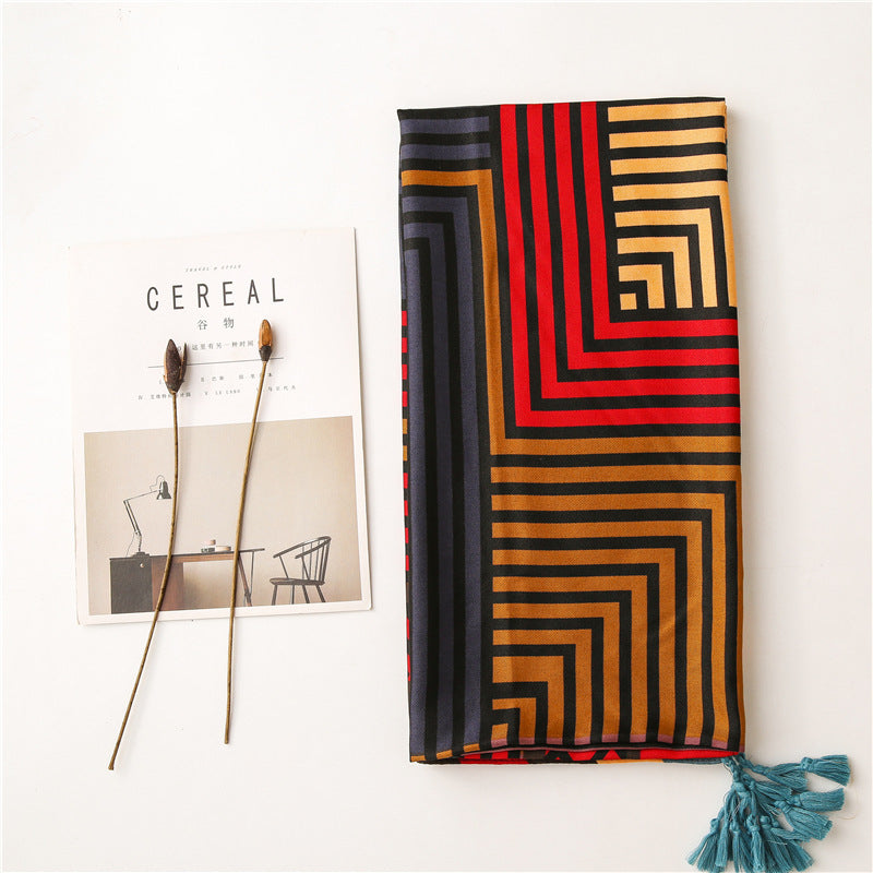 Geometric Cotton Linen Scarf - Red / 180x90cm - Scarf