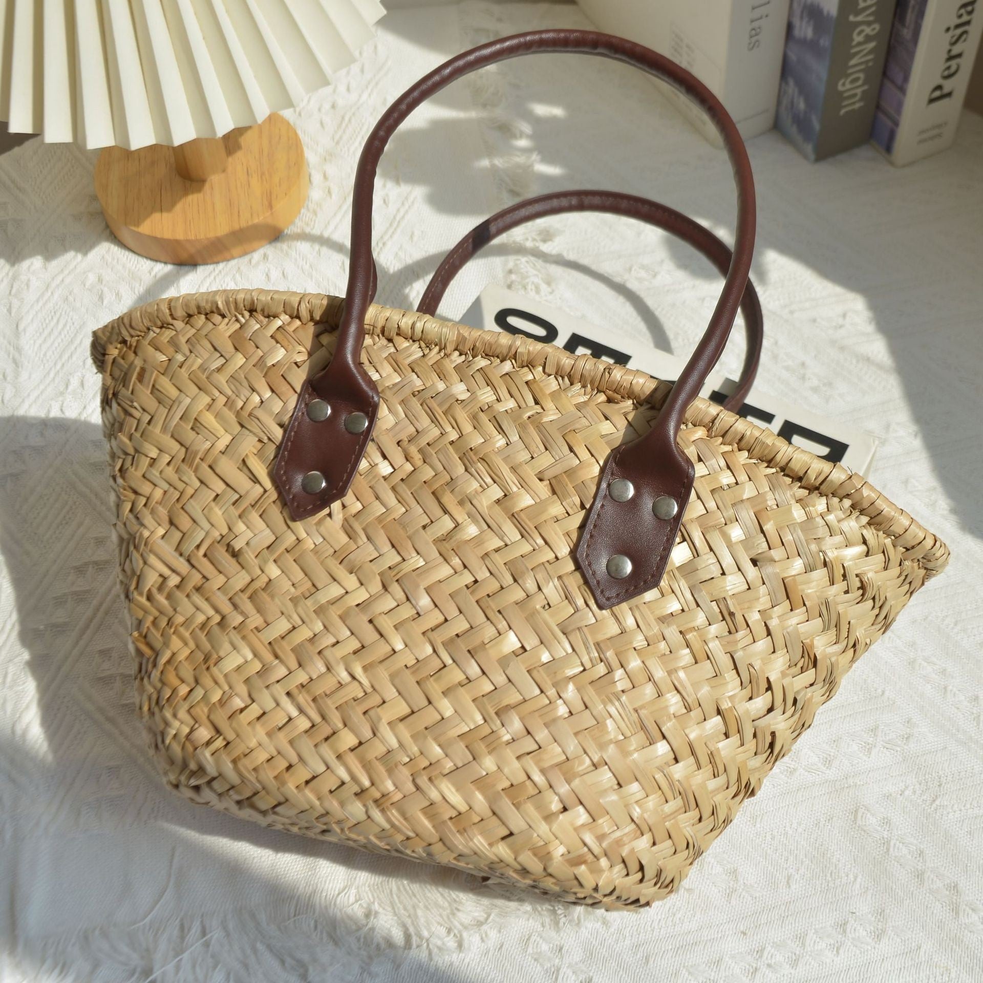 Hand-woven Vintage Basket Bag - Natural Color / 32x12x19 - Bag