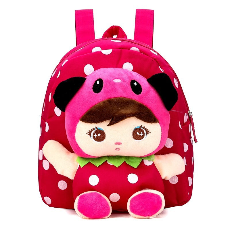 Kids’ Cartoon Canvas Doll Backpack - Panda Keppel Rose Red - Kids’ Backpack