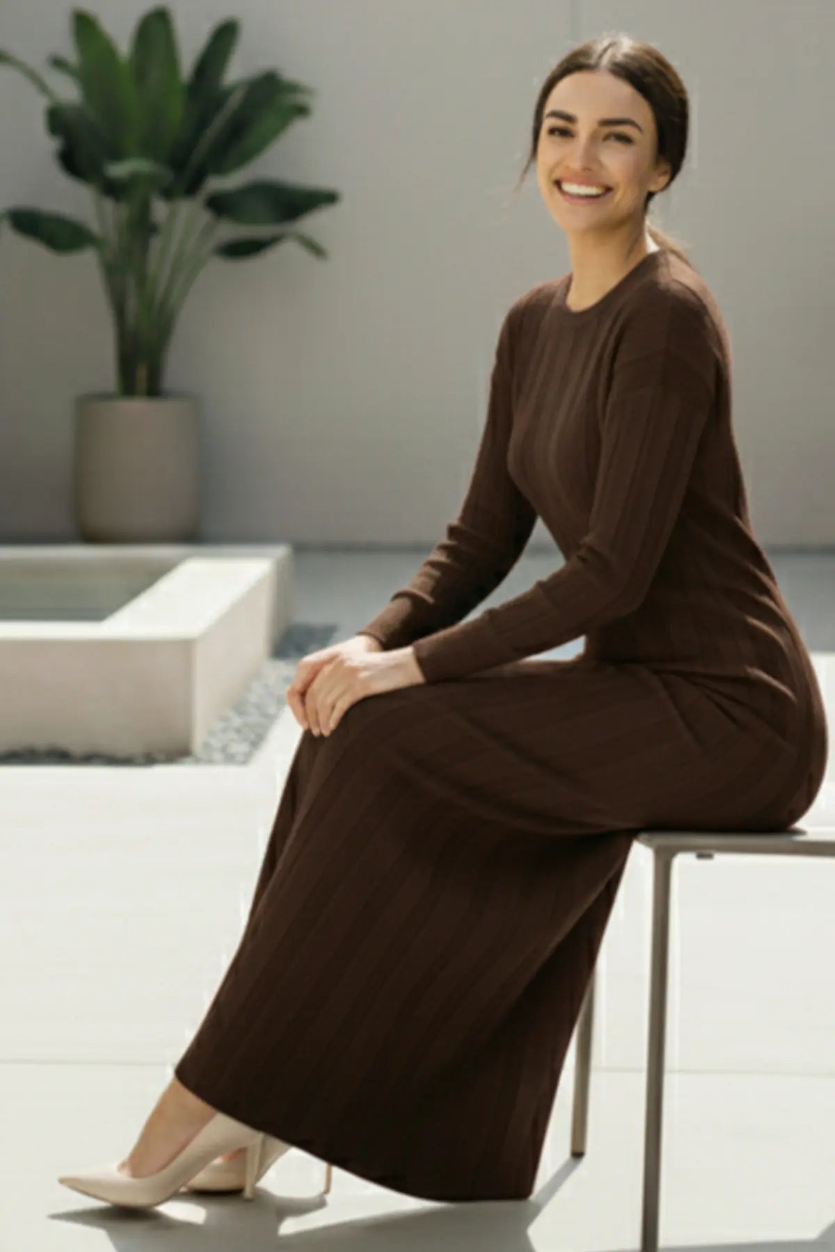 Knitwear Dress | Brown – NEOMODEST product image 3