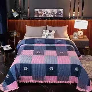 Korean Style Crystal Velvet Quilted Sheets - Dark Blue / 200x230cm - Bed sheets