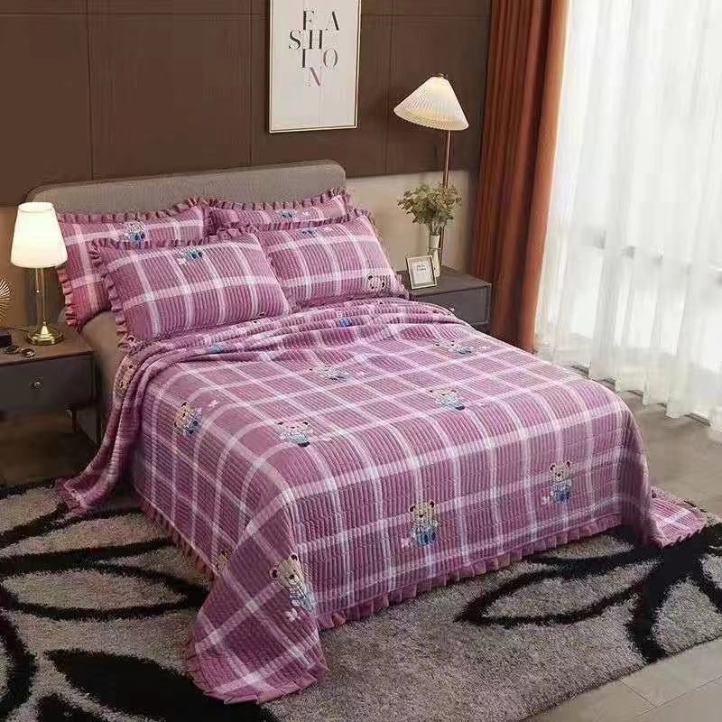 Korean Style Crystal Velvet Quilted Sheets - Dark Purple / 200x230cm - Bed sheets