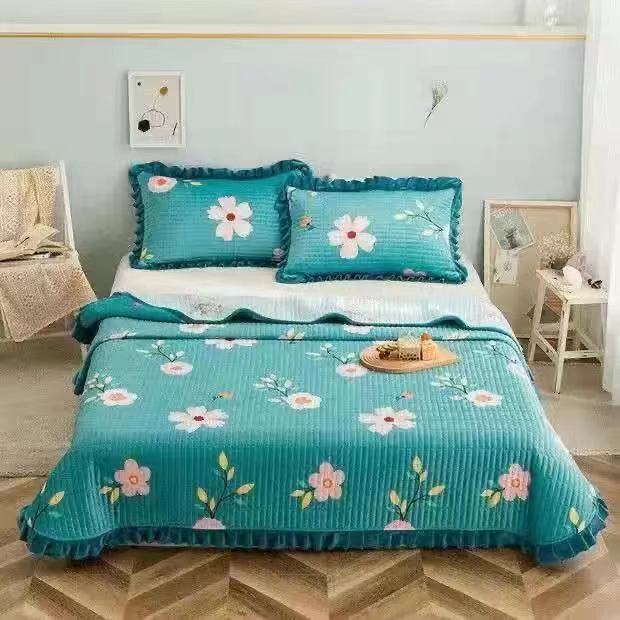 Korean Style Crystal Velvet Quilted Sheets - Green / 200x230cm - Bed sheets