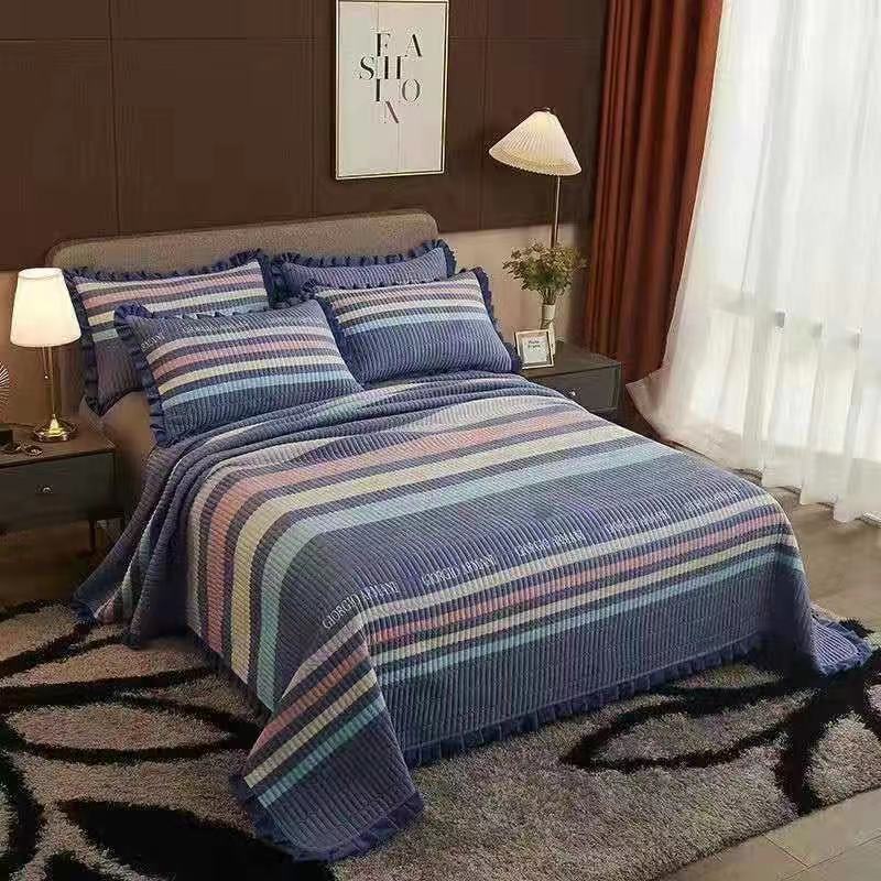 Korean Style Crystal Velvet Quilted Sheets - Navy Blue / 200x230cm - Bed sheets