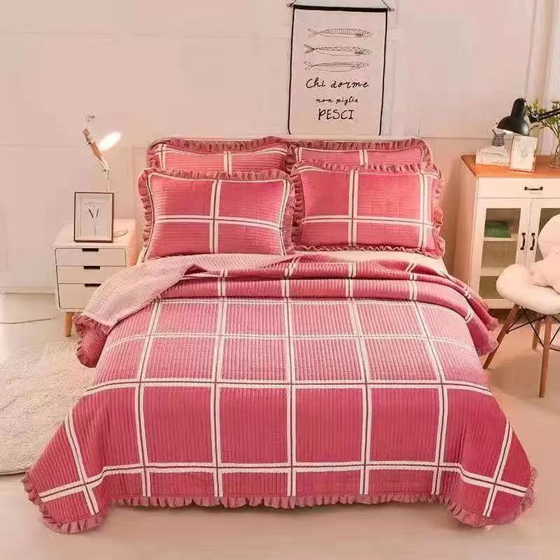 Korean Style Crystal Velvet Quilted Sheets - Red / 200x230cm - Bed sheets