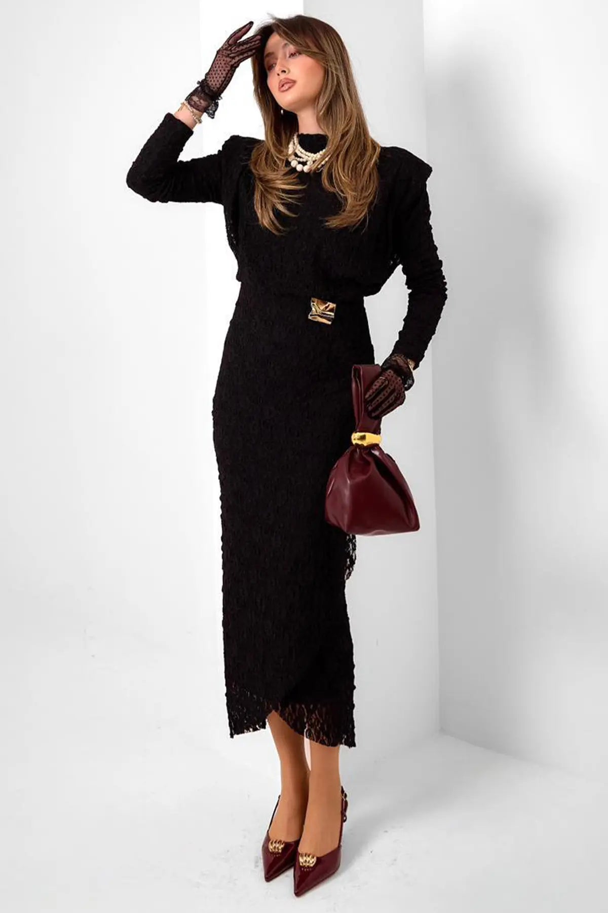 Lace Dress With Buckle Detail | Black – NEOMODEST product image 2