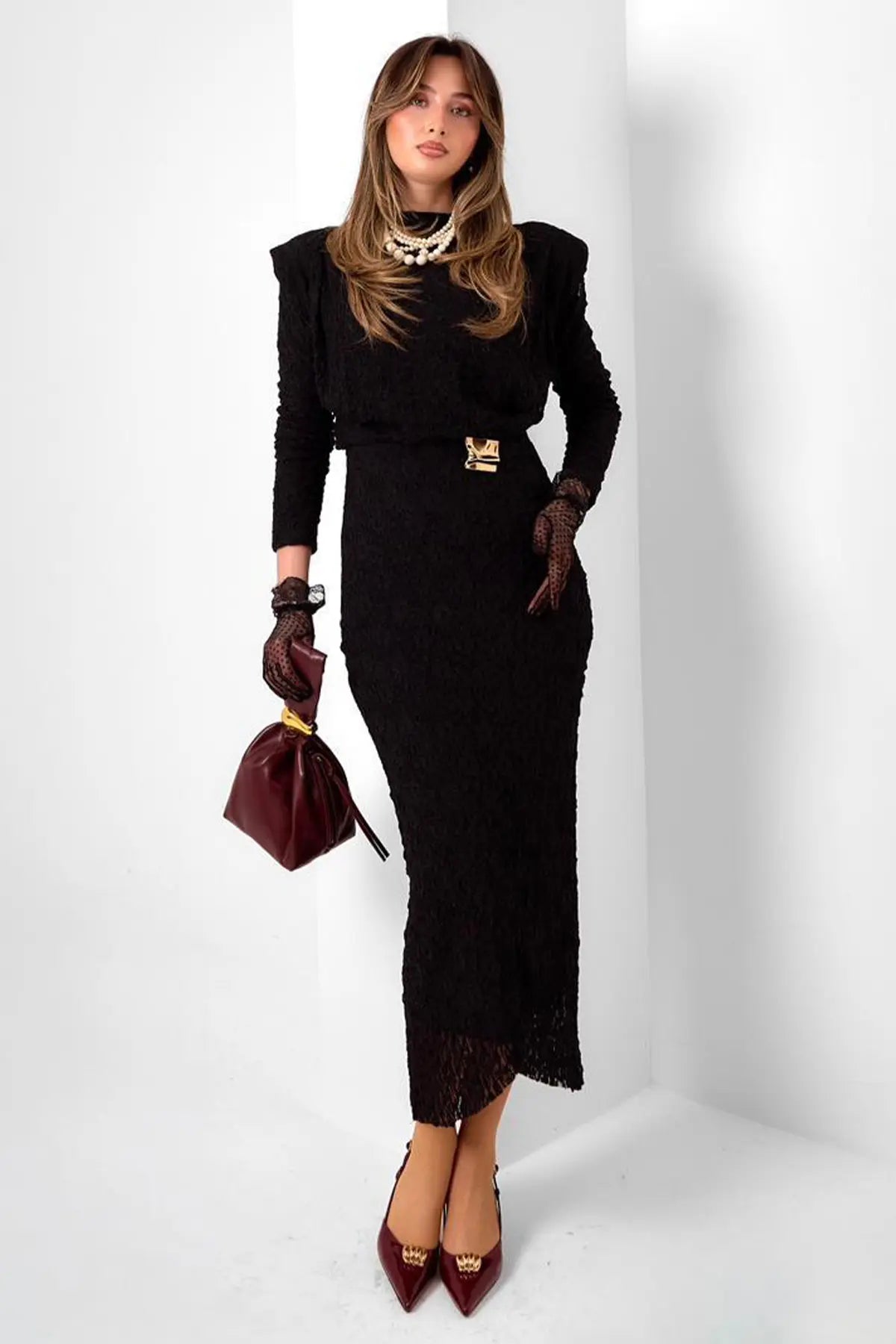 Lace Dress With Buckle Detail | Black – NEOMODEST product image 3