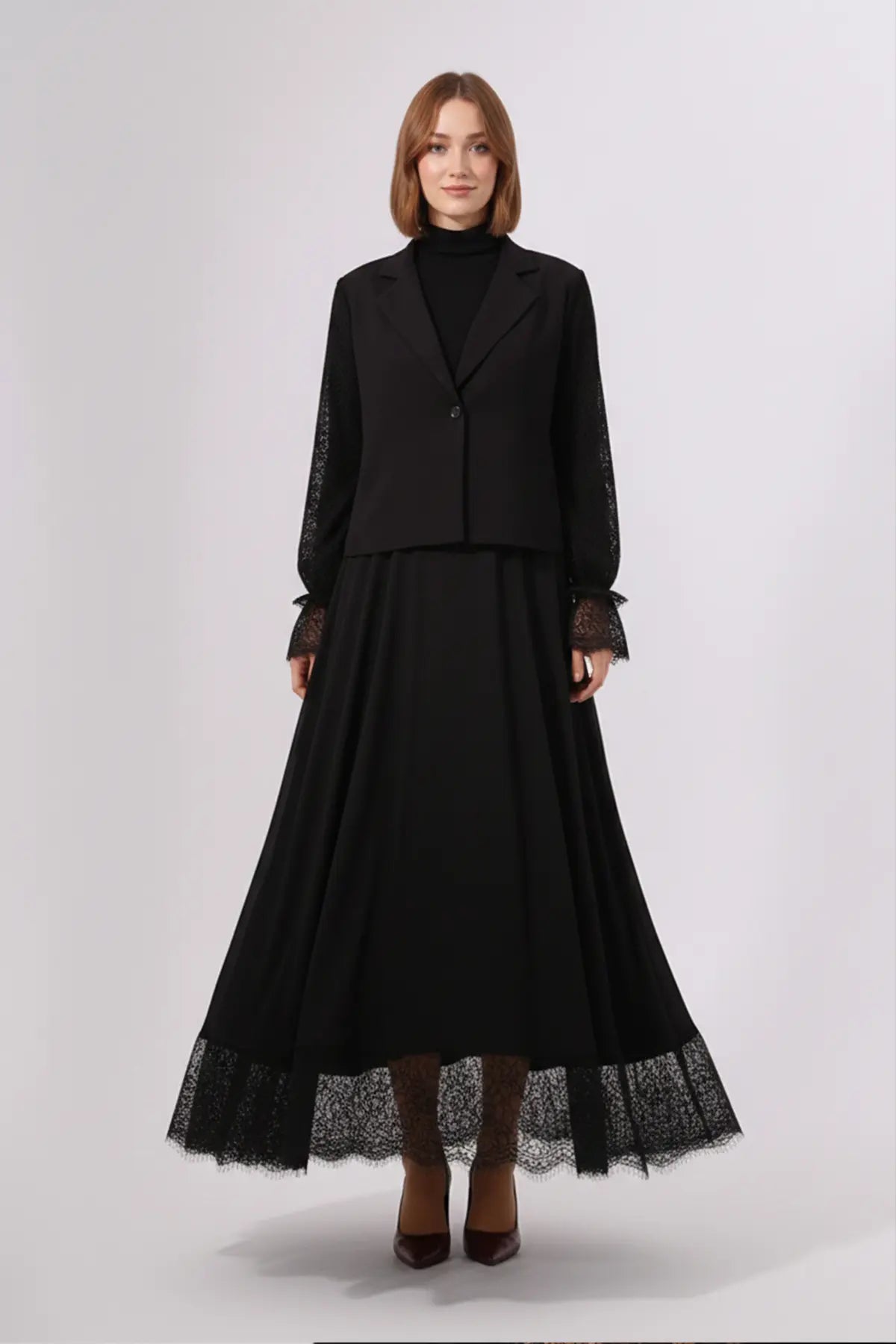 Lace Hijab Two-piece Set | Black – NEOMODEST product image 3