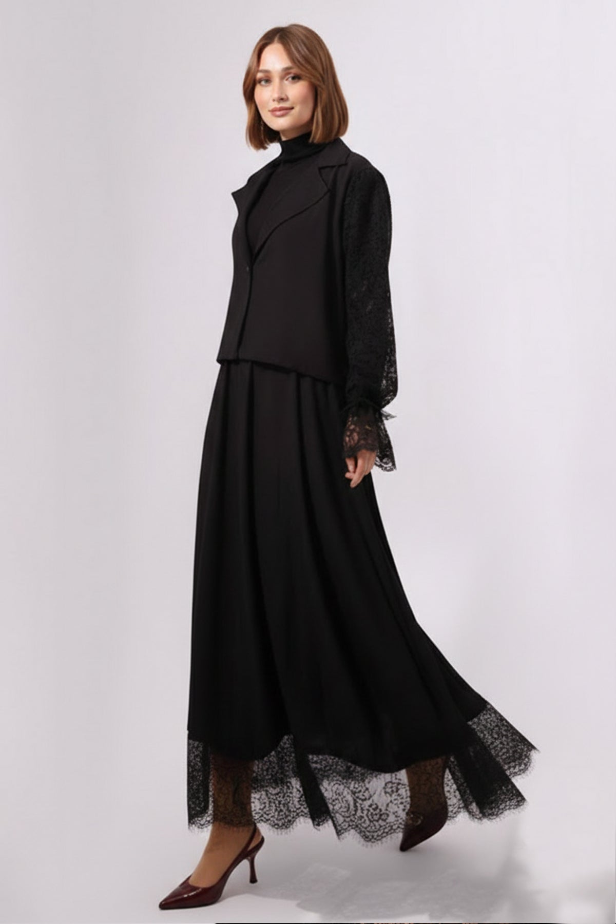 Lace Hijab Two-piece Set | Black – NEOMODEST product image 1